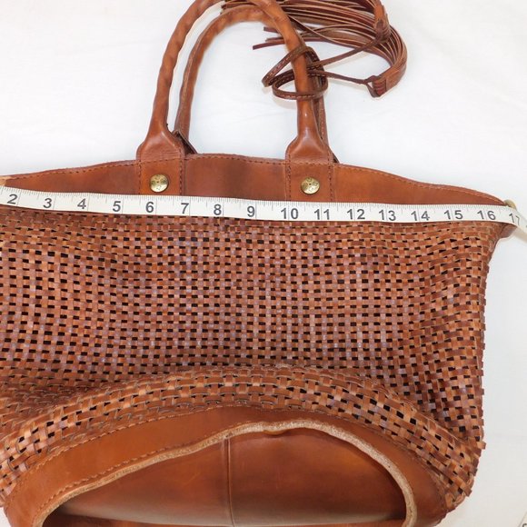 Patricia Nash Emiliano Med Rust Leather Tote Bag Woven With Tassels Purse - Picture 16 of 16